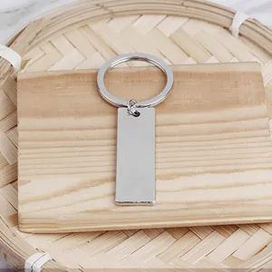 Polished silver metal keychain with rectangular blank tag for custom DIY father's day gifts