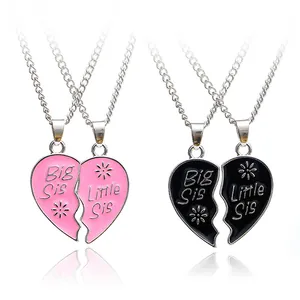 Alloy Enamel Heart Pendant Necklace Set Big Little Sister BFF Friendship Heart Stitching Necklaces For Women Girls Jewelry