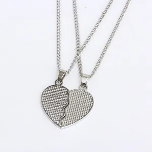 Big Little Sister heart split pendant necklaces in silver finish with matching chains