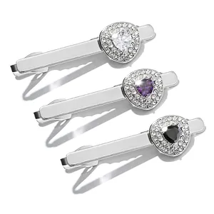 Men's Business Alloy Tie Clip Heart Shape Inlaid Zirconia Rhinestone Elegant Formal Necktie Bar Wedding Party Jewelry Accessory