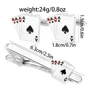 Coffret cadeau boutons de manchette et pince à cravate pour homme motif cartes de poker