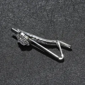 Polished silver tie clip with creative heart-shaped zircon inlay for professional men