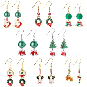 Parure de boucles d'oreilles de Noël avec Père Noël, renne et sapin en émail coloré