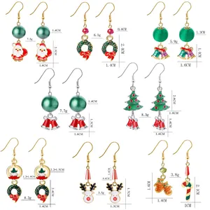 Detailed view showing eight pairs of Christmas earrings with sizes and weights
