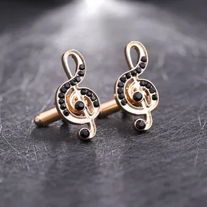 Musiknote Violinschlüssel Manschettenknöpfe Für Herren Vergoldet Legierung Schwarz Strass Business Hochzeit Shirt Schmuck