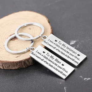 Set di portachiavi in acciaio inox per coppie con incisione To my man e woman