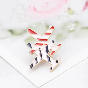 Broche avion en émail tricolore rouge blanc bleu et alliage doré de style moderne