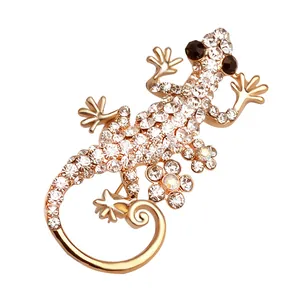 Squisita Spilla a Forma di Geco Lucertola per Donna Lega d'Oro Strass Trasparenti Spilla Animale Accessori Gioielli di Moda
