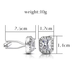 Boutons de manchette en argent avec zircon rectangulaire et pavé pour chemises