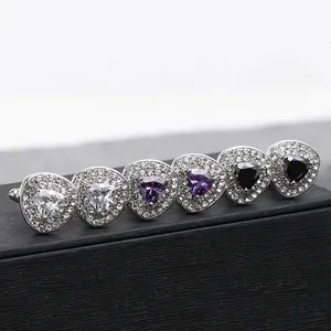 Elegant men's heart-shaped zircon cufflinks in silver with white, purple, and black stones