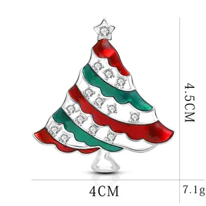 Detailed dimensions of silver Christmas tree brooch with red and green enamel coating