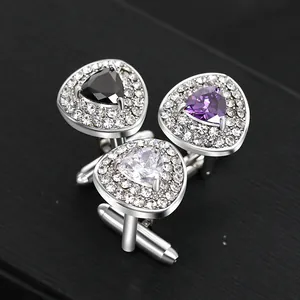 Men's French Copper Zirconia Cufflinks Triangular Geometric Business Formal Wedding Party Luxury Shirt Accessories Gift