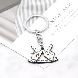 Creative Whatever Forever gesture keychain with metal drip oil pendant on marble background