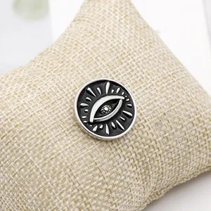 Punk style black round enamel evil eye brooch badge made of high quality alloy metal