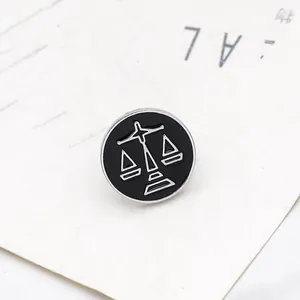 Libra Zodiac Scale Of Justice Round Enamel Brooch Badge Minimalist Alloy Metal Pin For Suit Backpack Clothing Accessory