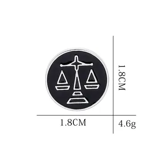 Libra zodiac constellation circular enamel pin badge in black and white finish 1.8cm