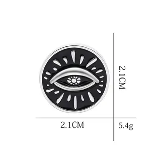 Classic round enamel evil eye brooch in black and silver metal finish, 2.1cm diameter