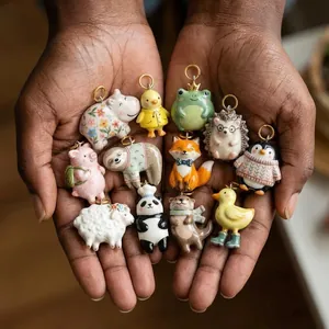 Set of 12 cute ceramic animal charms including panda and pig for DIY jewelry making