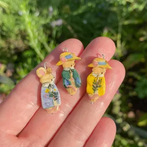 Three handmade animal mouse pendants in 18K gold plated stainless steel for DIY jewelry