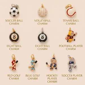 Sportthema Hanger Halsketting Voetbal Volleybal Honkbal Biljart Cartoonfiguur Koper Email Goud Zilver Verguld Zirkonia Retro Sieraden Voor Heren Vrouwen