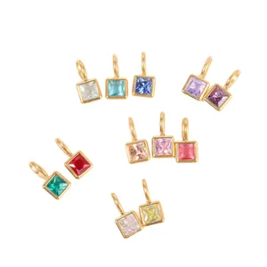 Square birthstone pendants in 18k gold plated stainless steel featuring vibrant gem colors