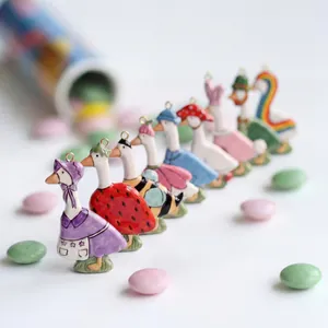 Colorful cartoon goose charms set with 18K gold loops for DIY necklaces and jewelry