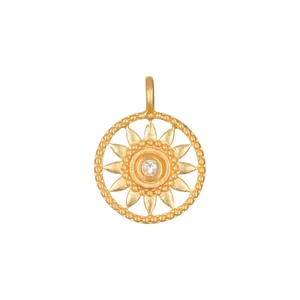 Vintage 18K vergulde roestvrijstalen zonne-hanger met een schitterende zirkonia steen