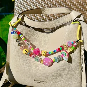 Colorful dopamine beaded bag charm with smiley face, heart and star elements for diy style