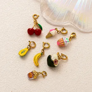 18K gold plated stainless steel food and fruit charms with spring clasps