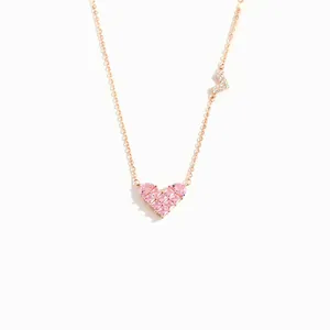 Collar de corazón de circón rosa en oro rosa con diamantes brillantes regalo madre e hija