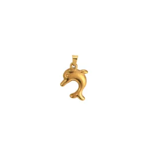 Polished golden dolphin pendant with jumping pose for DIY necklaces and ocean style jewelry