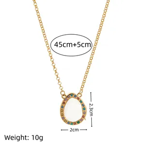 Collier médaillon goutte d'eau plaqué or 18k avec cristaux colorés et chaîne de 45cm+5cm