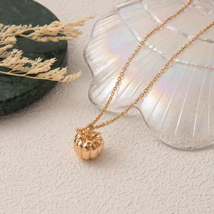 Collana Con Pendente a Zucca in Rame e Acciaio Inossidabile Placcato Oro per Donna Halloween Vintage Tema Autunnale Accessori Gioielli Regalo