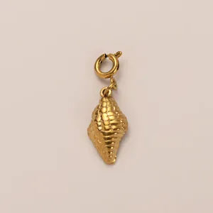 18K gold plated conch shell pendant with spring ring clasp and honeycomb texture