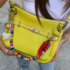 Handmade Woven Rope Keychain Colorful Beaded Bag Charm Evil Eye Heart Chili Bow Mushroom Horseshoe Pendant For Women Girls Handbag Decoration Accessoires