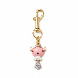 Porte-clés dessin animé en émail rose avec fermoir doré et breloque fleur en cristal
