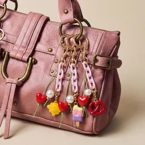 Bijou de Sac Porte-clés DIY Mode pour Femme Pendentif Résine Nourriture Fruit Mignon Fermoir Mousqueton Alliage Accessoires de Sac
