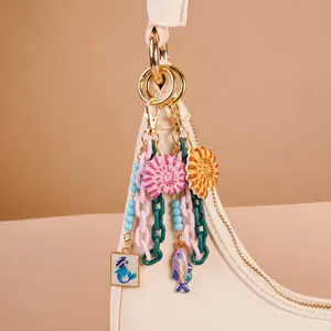 Kleurrijke DIY bloemen sleutelhanger met zonnebloem en zeemeermin voor handtassen