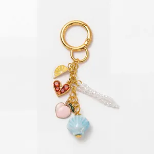 Porte-clés DIY style été avec breloques fruits plaqué or 18 carats et perles synthétiques