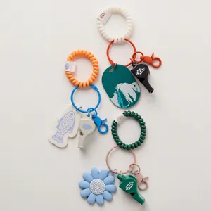 Cute Fish Flower Design Bag Charm With Whistle Telephone Cord Spiral Wristband Alloy Acrylic Keychain For Bags Backpacks Accessory
