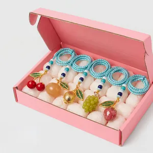 5-piece colorful hand-woven fruit pendant keychain set with beads in a gift box