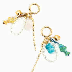 Exquisite koi fish bag charms with pearls and woven heart pendants for purses