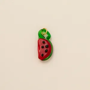 Detail of DIY watermelon slice charm with 18K gold plated metal ring for keychains