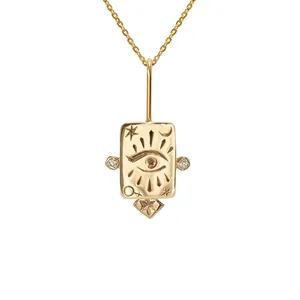 Collana con ciondolo tarocchi oro in acciaio inossidabile con zirconi e design mistico occhio