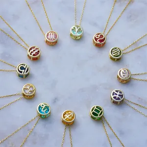 Lot de 12 colliers de constellation du zodiaque avec pendentifs zircons colorés dorés