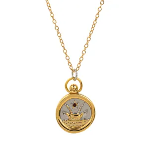 Two-tone 18K gold plated Cancer zodiac sign pendant necklace with red gemstone