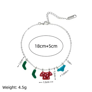 Silver stainless steel chain bracelet with colorful enamel clothes and boots charms