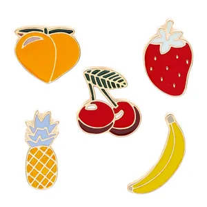 Set di Spille in Smalto a Forma di Frutta Cartone Animato Lega Goccia d'Olio Pesca Fragola Banana Ananas Ciliegia Gioielli Donna