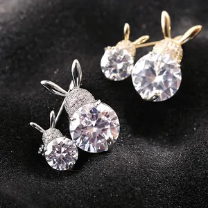 Sparkling cute rabbit stud earrings with crystal zircon in gold and silver finishes