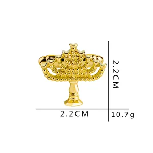 Golden Menorah candlestick cufflinks for men's shirts with polished metallic finish